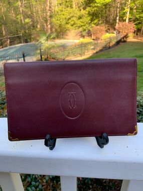Cartier Burgundy Leather Large Bifold Checkbook and card Holder Wallet